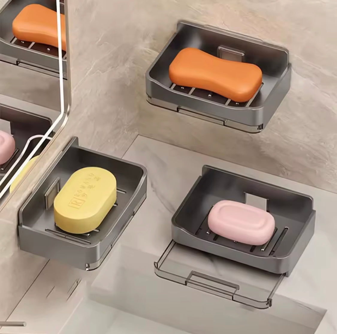 Creative Wall Mounted Soap Holder, Self Adhesive Punch Free Soap Box, Drainage Waterproof Soap Storage Tray, Bathroom Soap Holder Tray Creative Wall Mounted Soap Holder, Self Adhesive Punch Free Soap Box, Drainage Waterproof Soap Storage Tray, Bathroom Soap Holder Tray